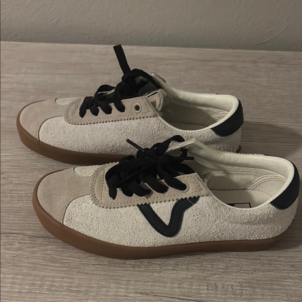 Vans Cream and Black Sneakers Classic Canvas Design